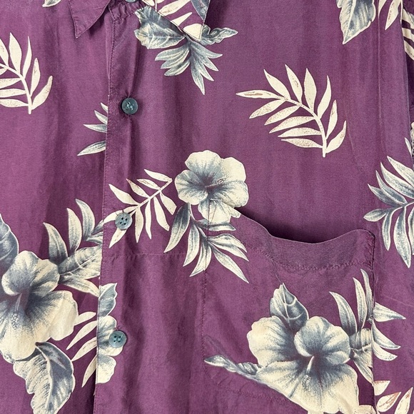 SUMMA Maroon Silk Blend Aloha Shirt M Hibiscus Floral Vintage Y2K Vibes - Picture 3 of 4